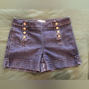 Loft denim shorts with double brow of brass buttons.